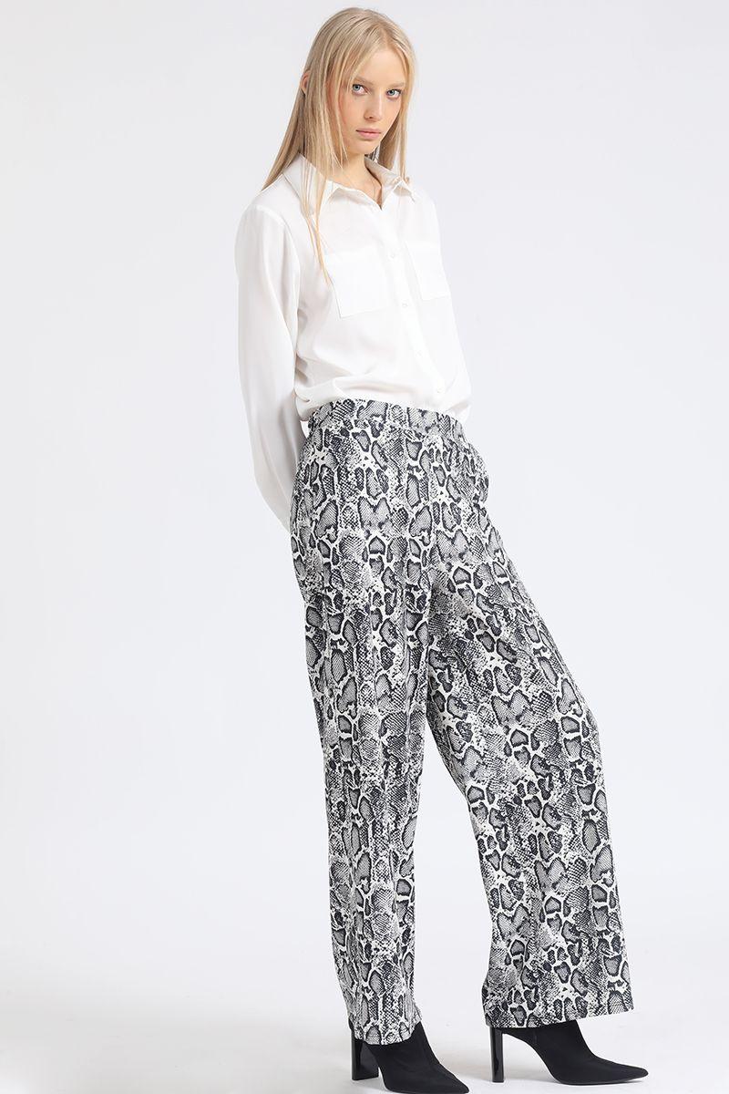 Pantalon Ancho, Tiro Alto, Estampado Piton, Beige Liola-0
