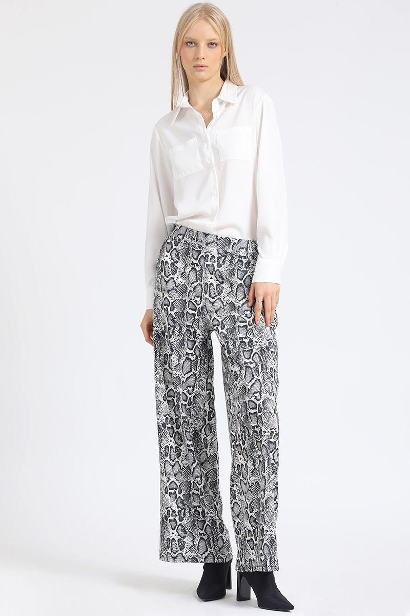 Pantalon Ancho, Tiro Alto, Estampado Piton, Beige Liola-2