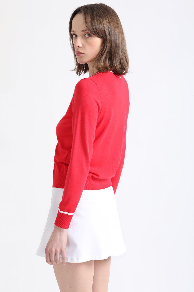Cardigan Tejido Punto Bicolor, Rojo Liola-5