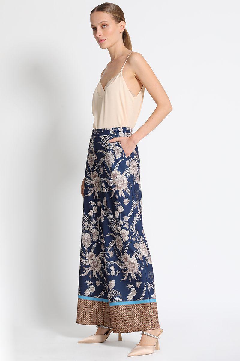 Pantalón Ancho Estampado Azul Liola-1