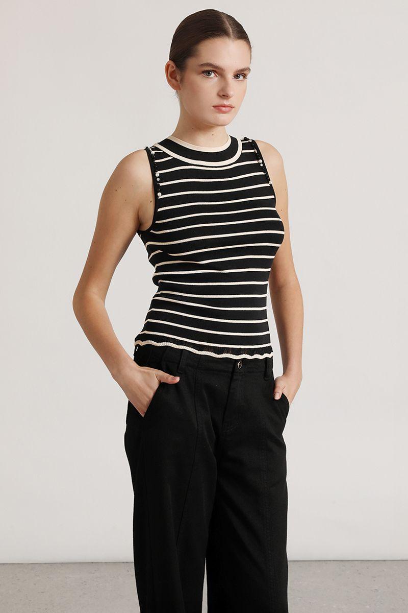 Top tejido punto, aplicacion joya mujer Liola negro-0