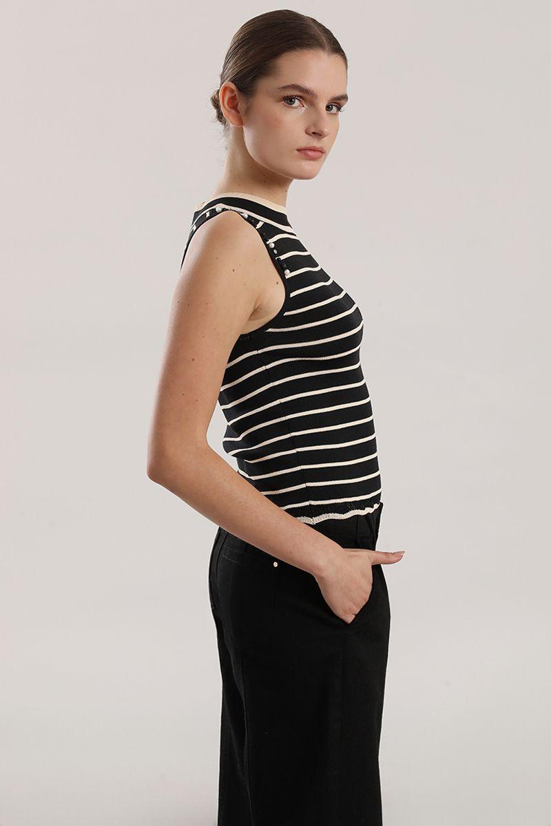 Top tejido punto, aplicacion joya mujer Liola negro-2