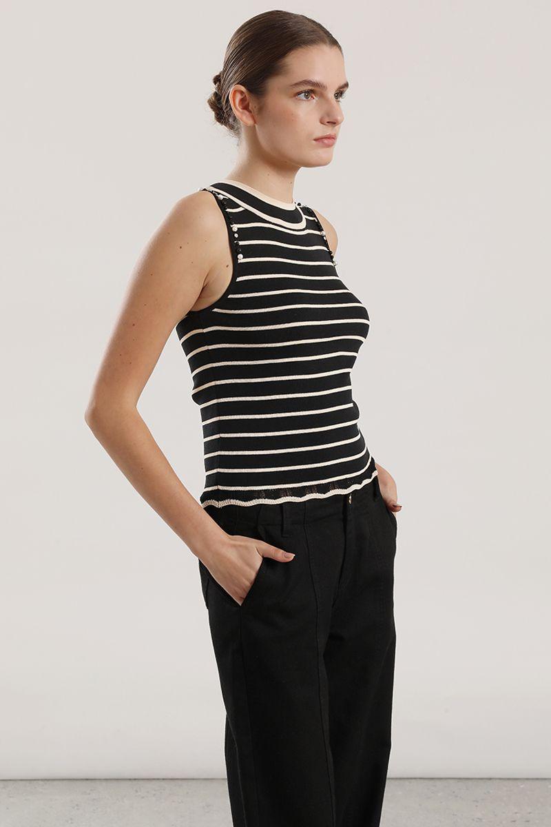 Top tejido punto, aplicacion joya mujer Liola negro-3