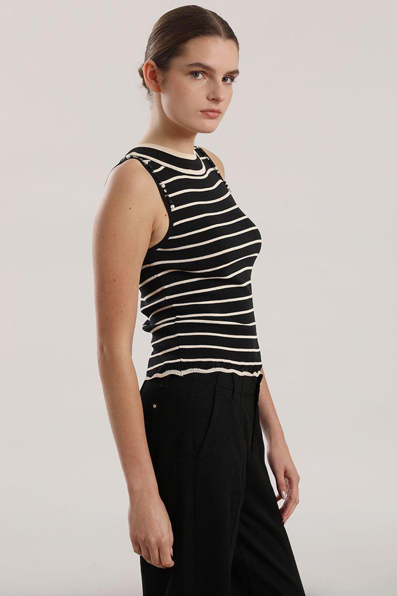 Top tejido punto, aplicacion joya mujer Liola negro-4