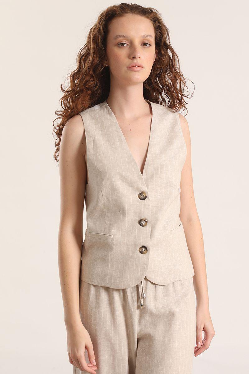 Chaleco sastre rayas liola mujer beige-2
