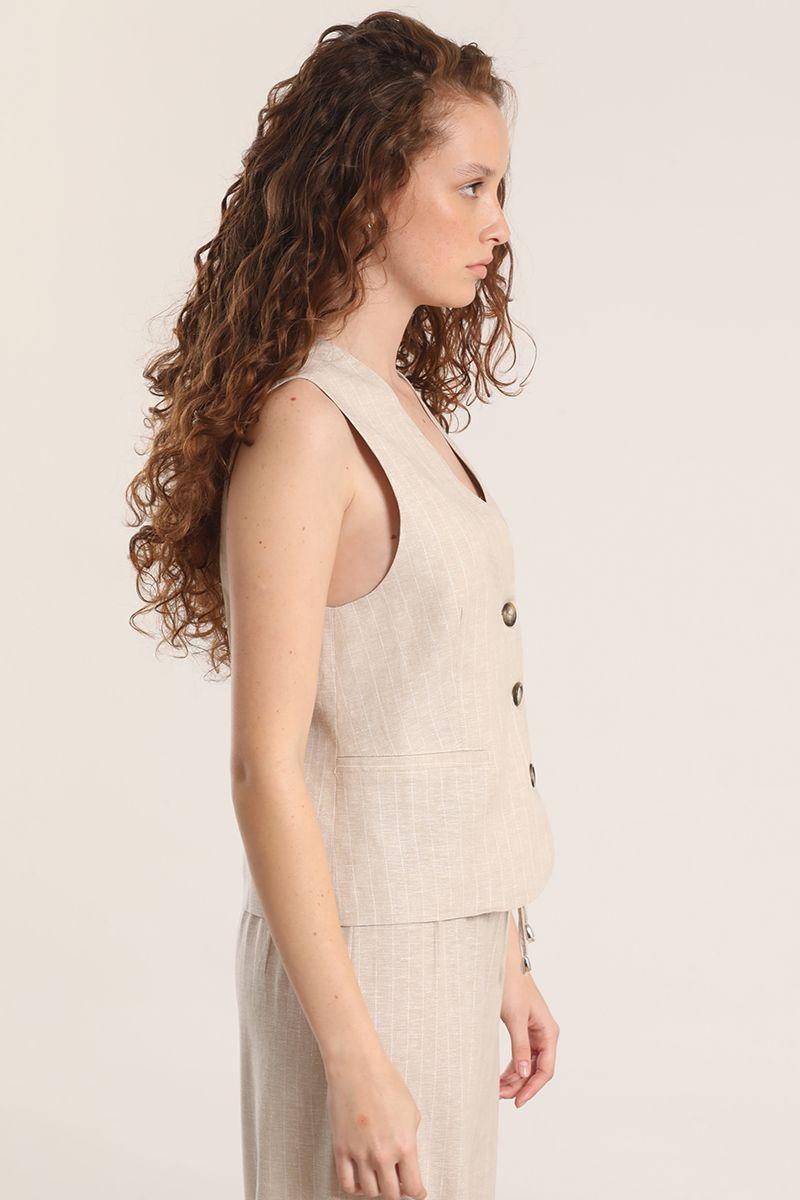 Chaleco sastre rayas liola mujer beige-4