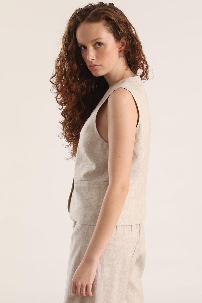 Chaleco sastre rayas liola mujer beige-6