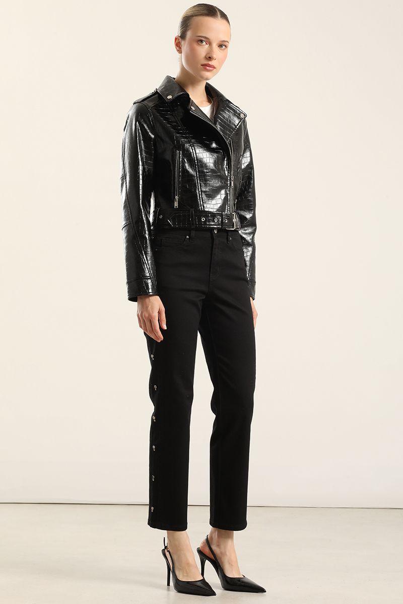 Chaqueta Biker, Charol Crocco, Negro Liola-4