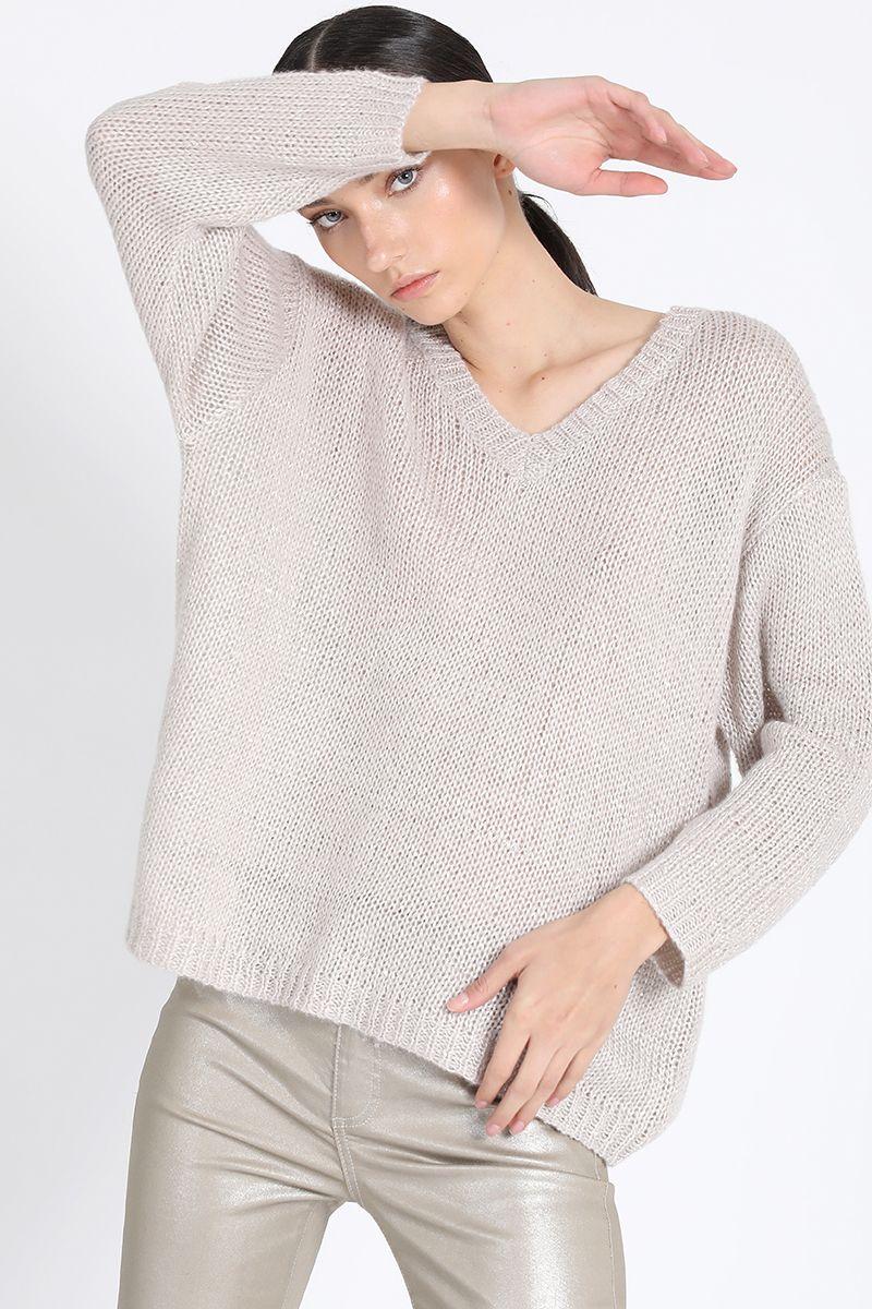 Tejido Punto Relax Mix Lentejuelas, Beige Liola-0