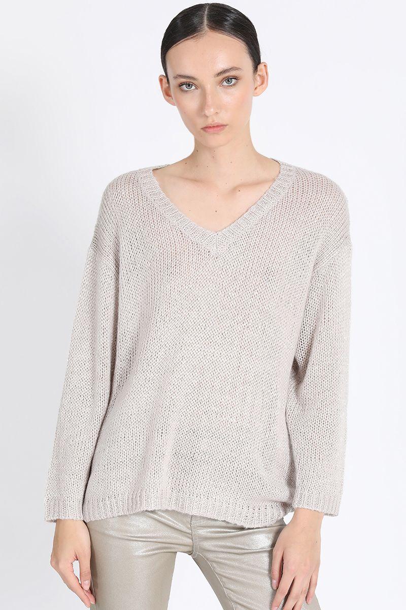 Tejido Punto Relax Mix Lentejuelas, Beige Liola-3