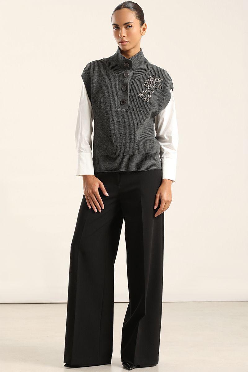 Chaleco Punto, Aplicacion Joya, Gris Liola-1