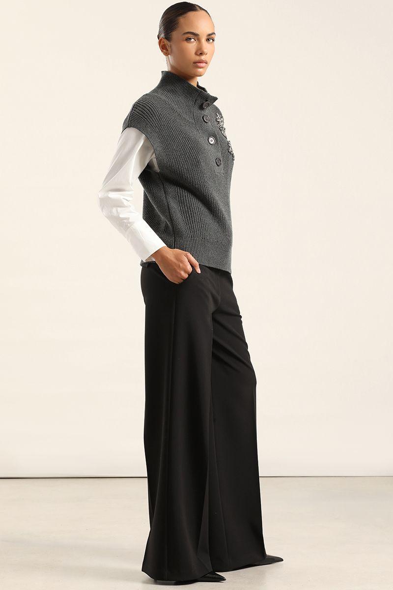 Chaleco Punto, Aplicacion Joya, Gris Liola-6