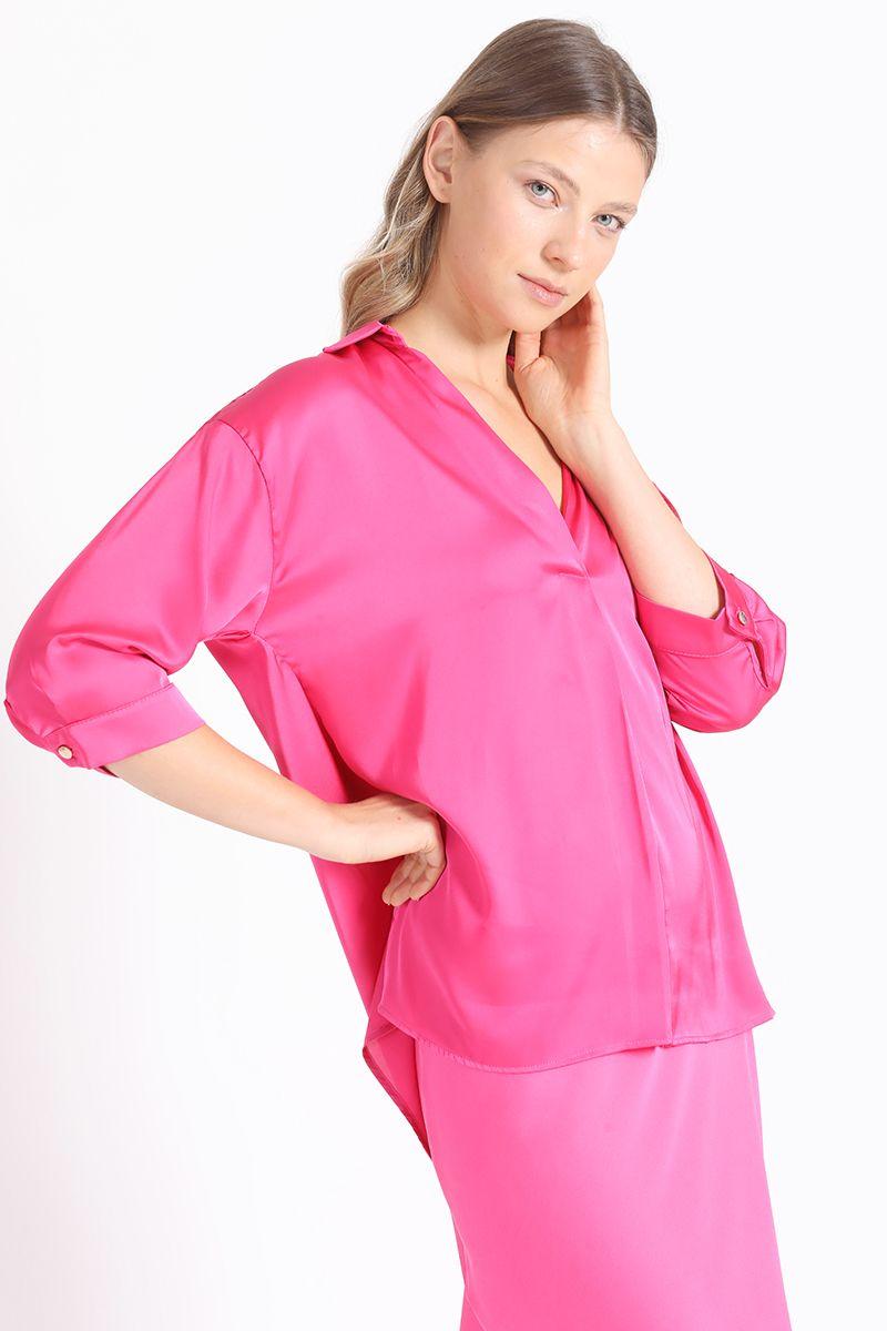 Blusa Satinada Con Pliegue, Fucsia Liola-3