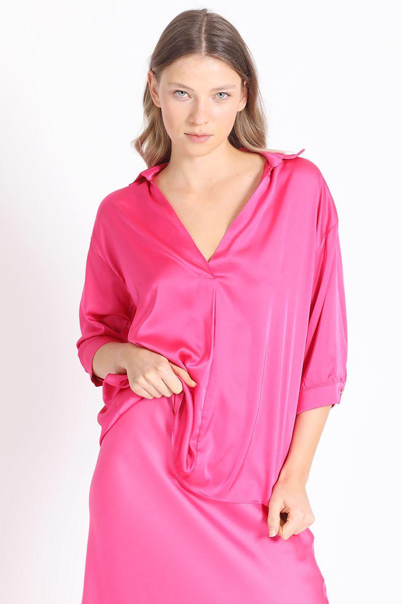 Blusa Satinada Con Pliegue, Fucsia Liola-4