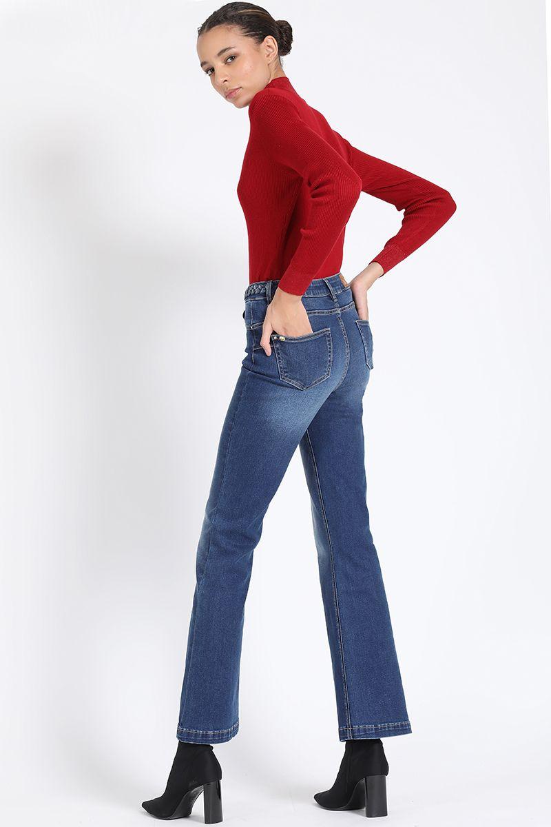 Jeans Flare Bootcut Tiro Medio, Azul Liola-3