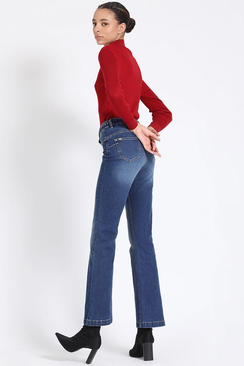Jeans Flare Bootcut Tiro Medio, Azul Liola-5