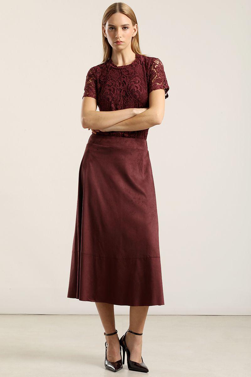 Falda larga, suede, burdeo Liola-2