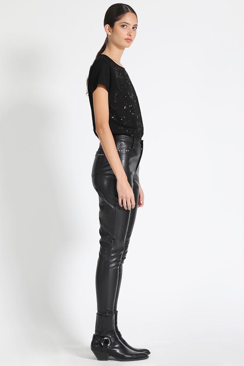 Pantalón Skinny Tiro Medio Efecto Cuero Negro Liola-2