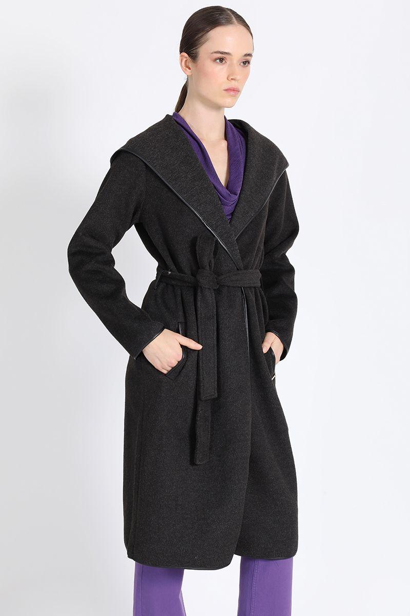 Abrigo Largo Con Capuchon, Muflon Melange, Grafito Liola-0