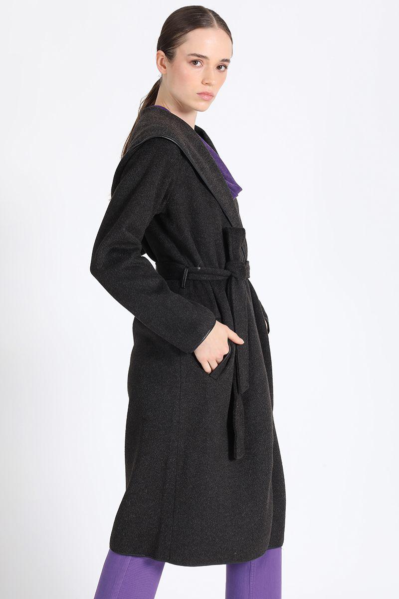 Abrigo Largo Con Capuchon, Muflon Melange, Grafito Liola-1