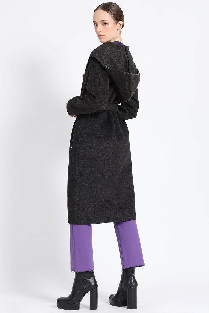 Abrigo Largo Con Capuchon, Muflon Melange, Grafito Liola-2