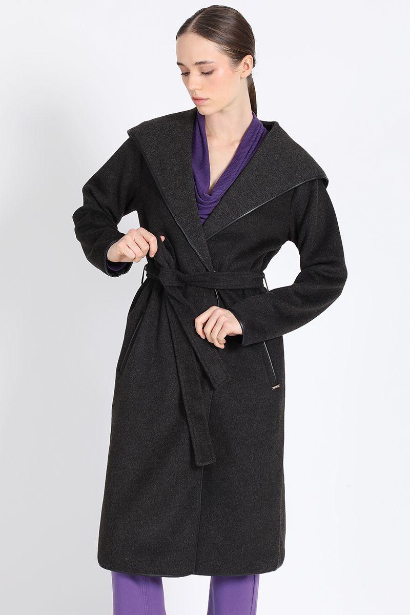 Abrigo Largo Con Capuchon, Muflon Melange, Grafito Liola-3