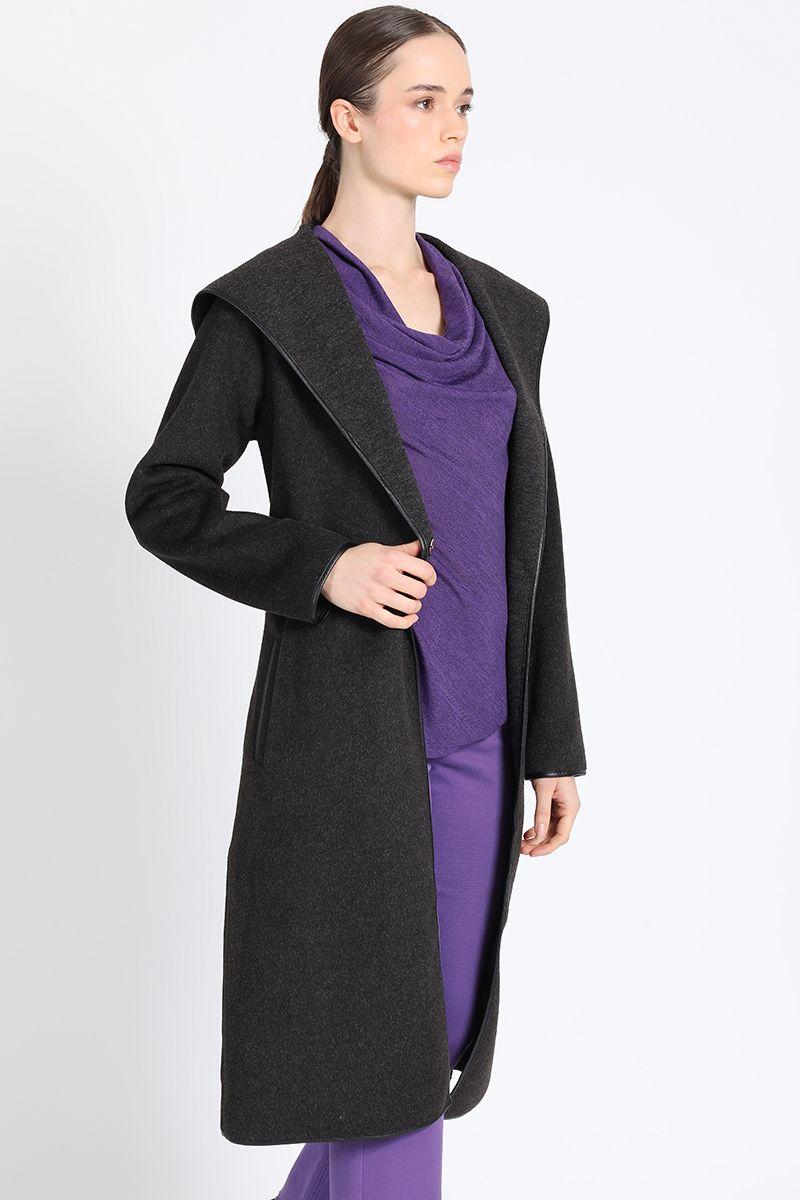 Abrigo Largo Con Capuchon, Muflon Melange, Grafito Liola-4