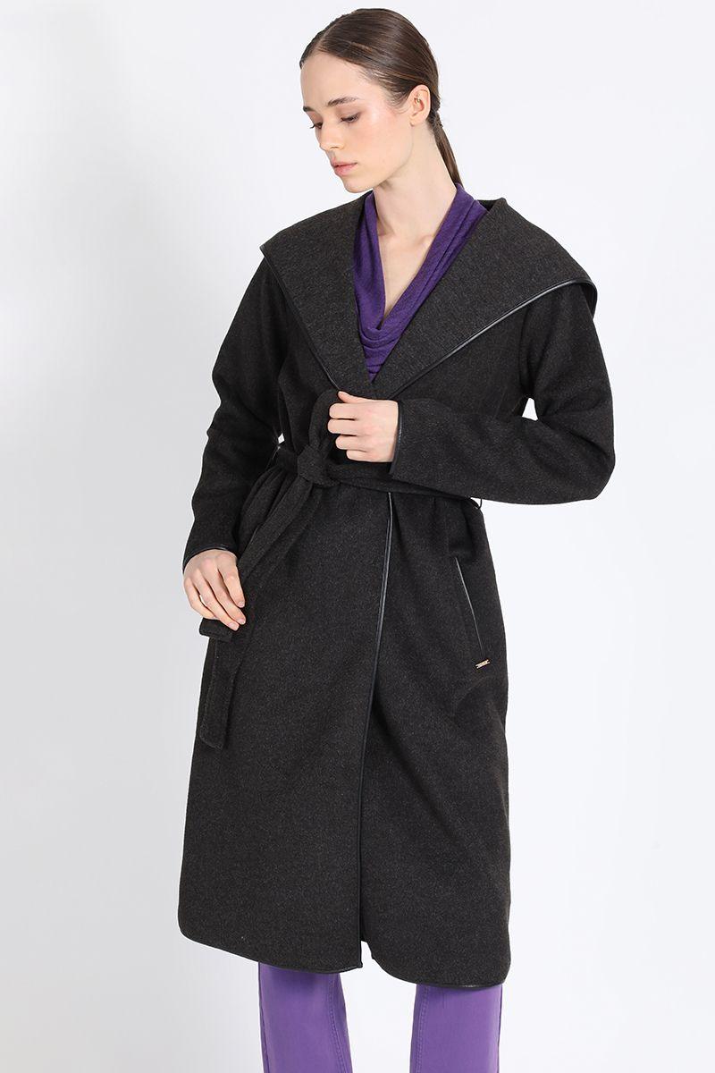 Abrigo Largo Con Capuchon, Muflon Melange, Grafito Liola-6