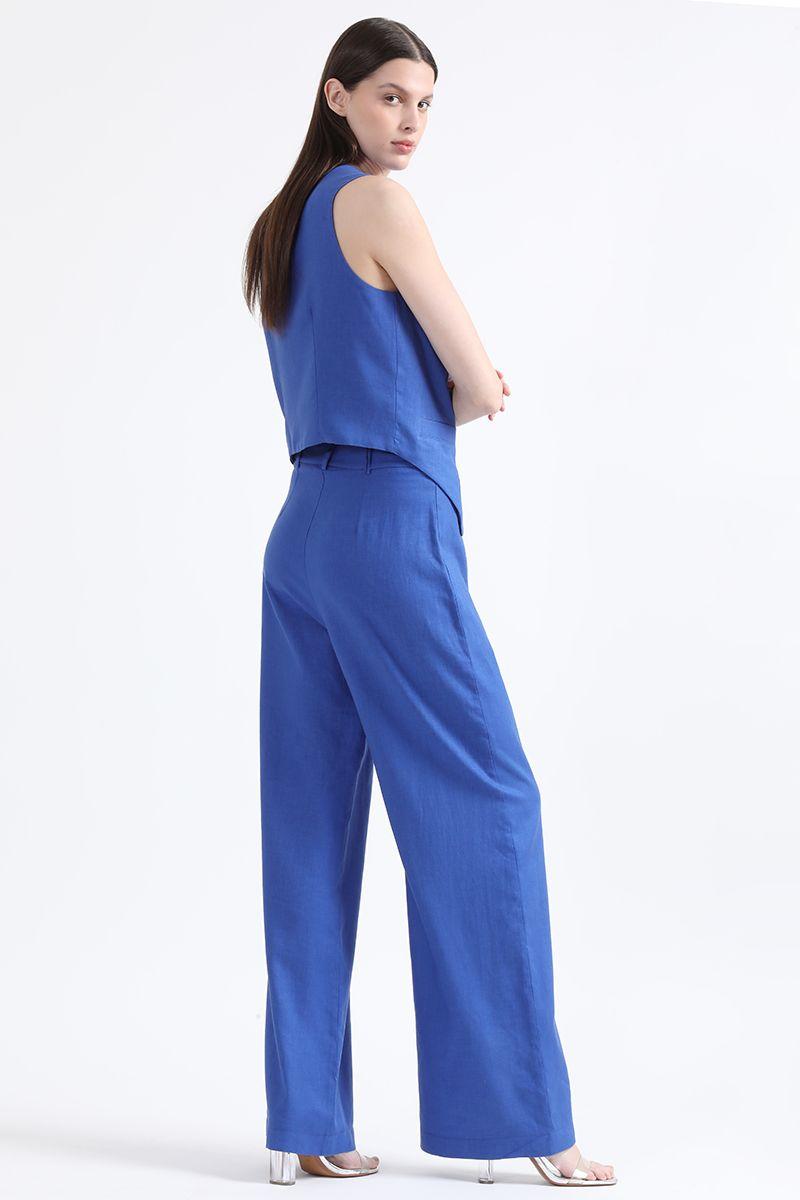 Pantalon Recto Con Lino, Azulino, Colección Italia Liola-2