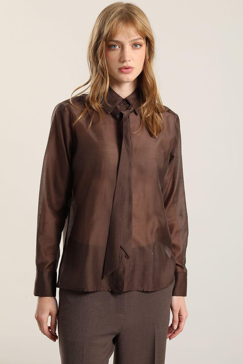 Blusa Semitrasparente Con Lazo, Chocolate Liola-0