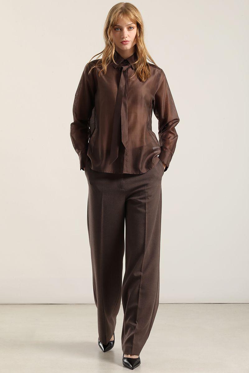 Blusa Semitrasparente Con Lazo, Chocolate Liola-1