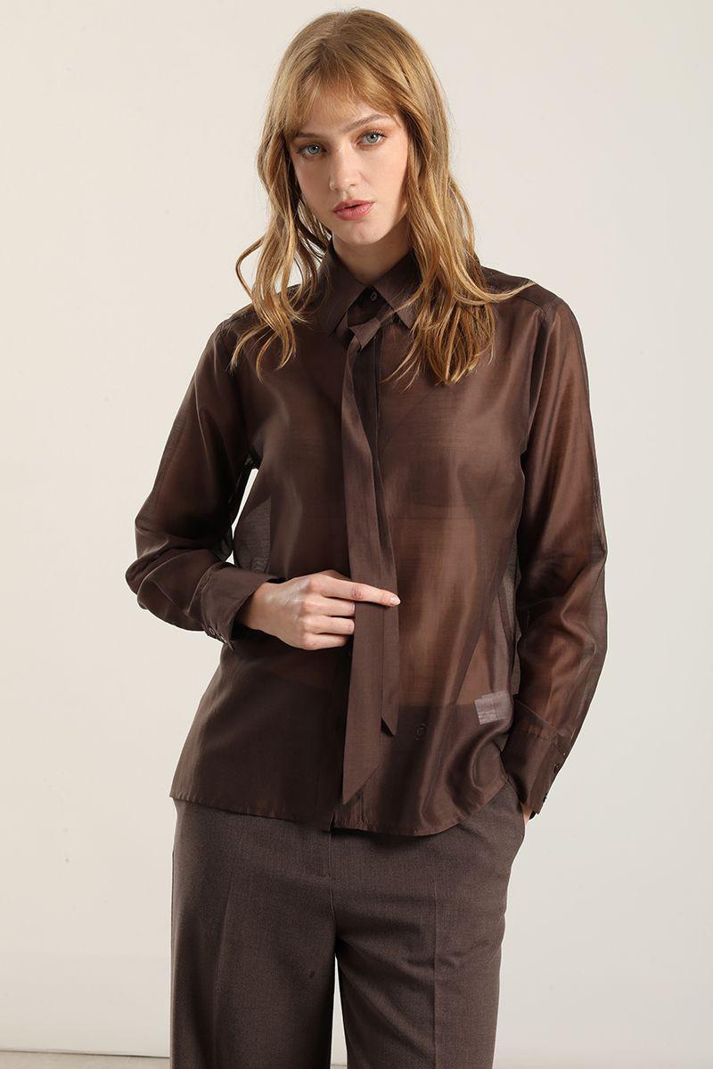 Blusa Semitrasparente Con Lazo, Chocolate Liola-2