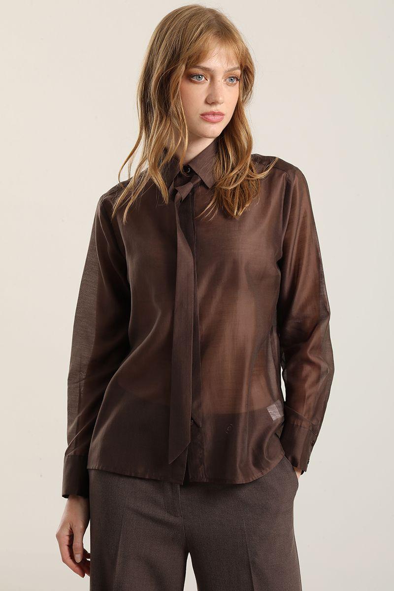 Blusa Semitrasparente Con Lazo, Chocolate Liola-4
