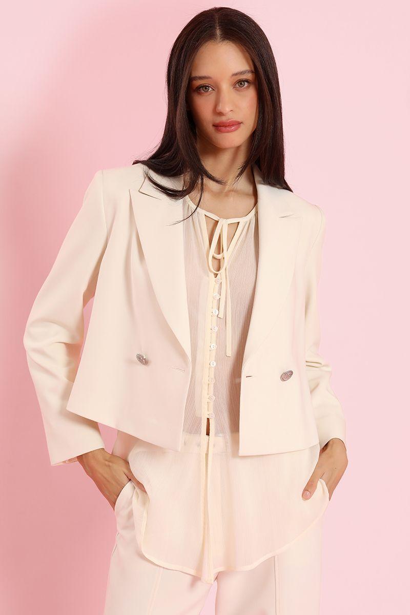 Blazer cropped, cruzado, vainilla Liola-2
