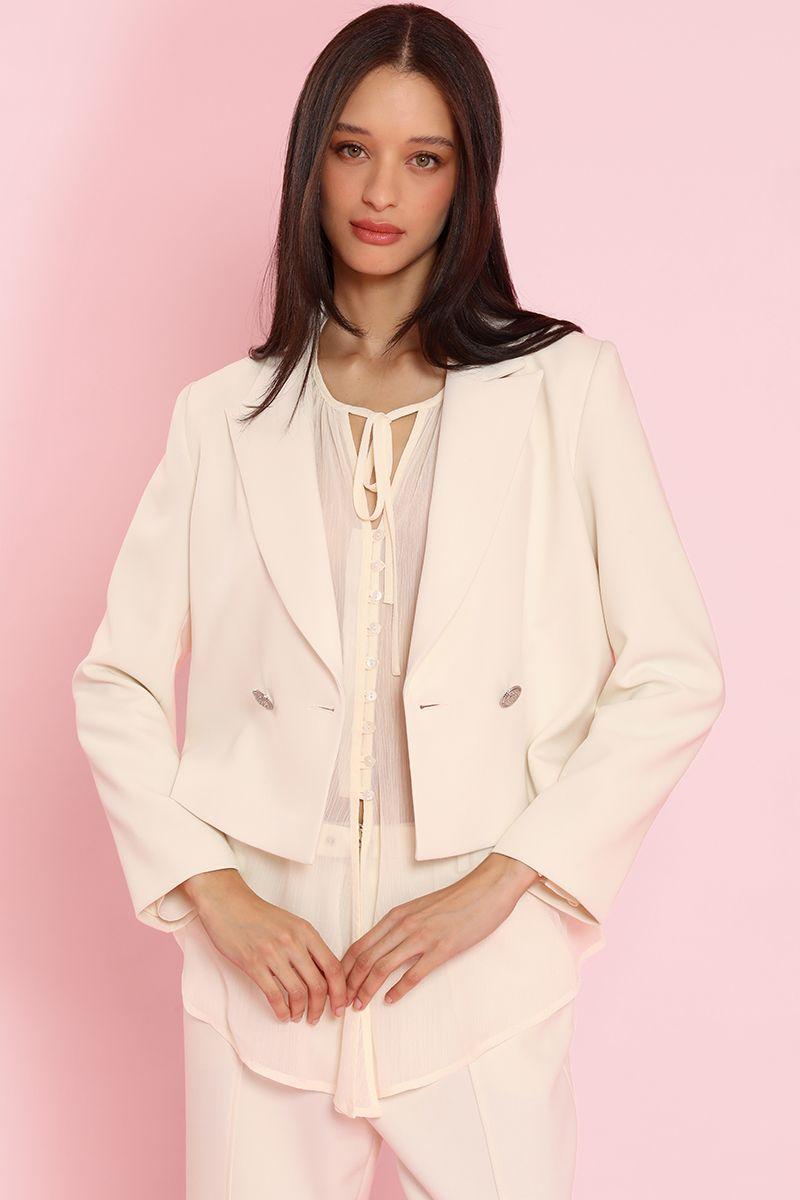 Blazer cropped, cruzado, vainilla Liola-5