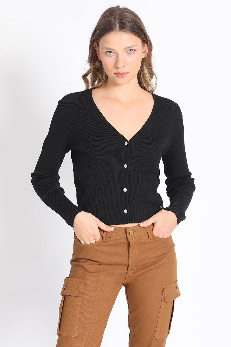 Jersey Tejido Boton Joya, Negro Liola-4