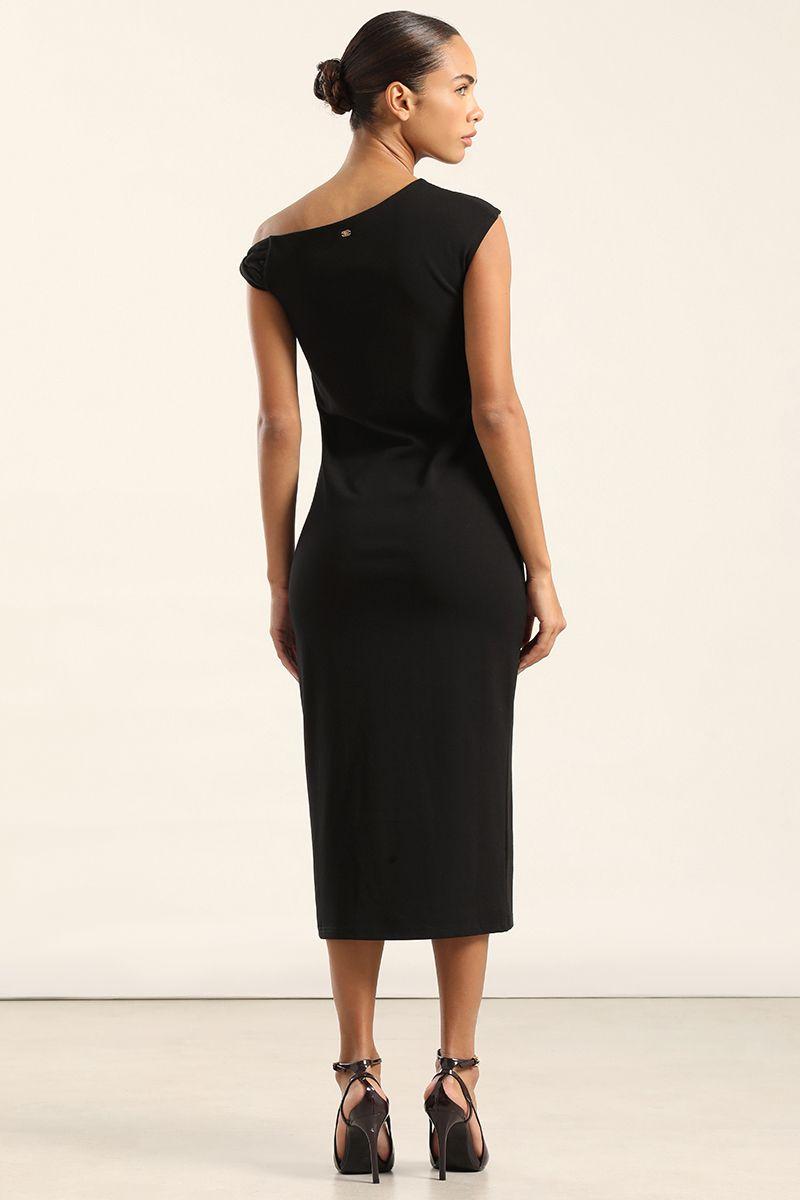 Vestido Midi, Hombro Torcido, Negro Liola-3