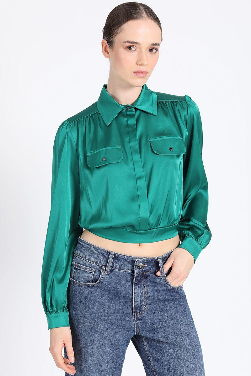 Blusa Camisera Corta Satin Verde Liola-0