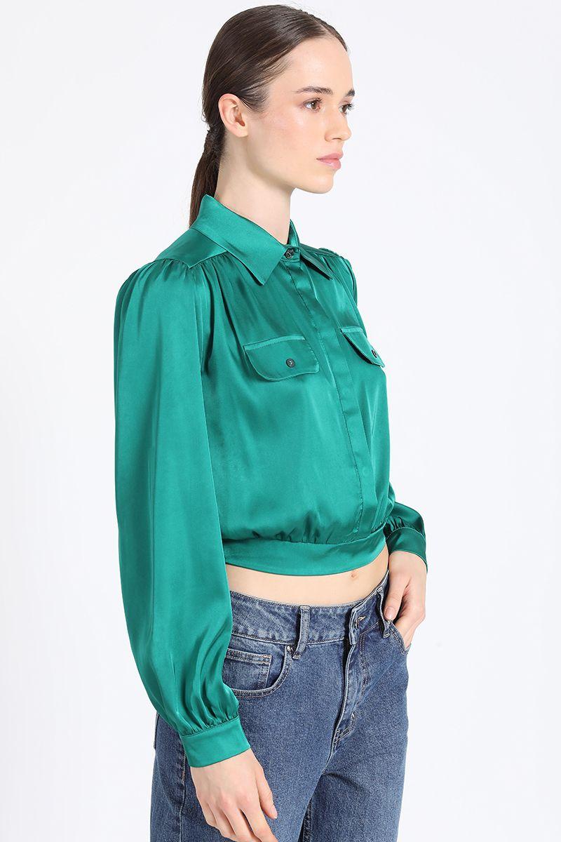 Blusa Camisera Corta Satin Verde Liola-2