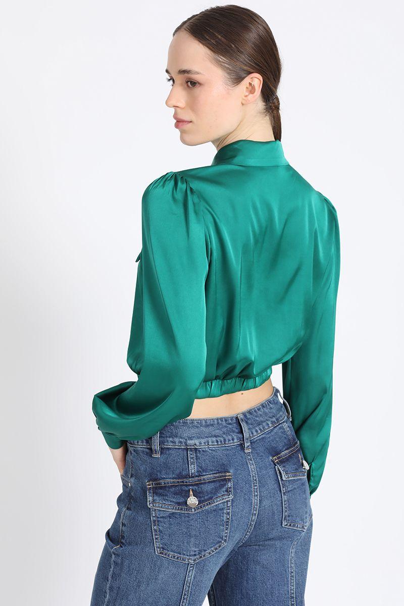 Blusa Camisera Corta Satin Verde Liola-4