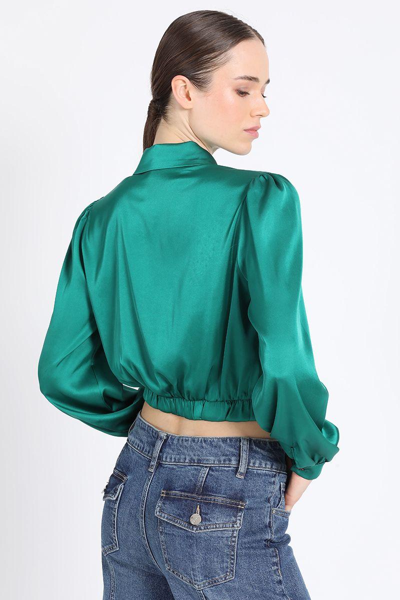 Blusa Camisera Corta Satin Verde Liola-5
