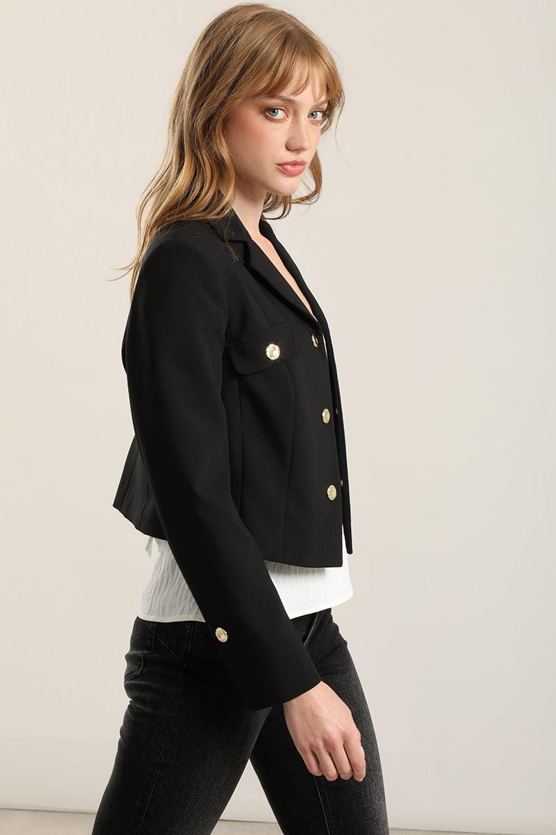 Chaqueta cropped, tapetas fantasia, negro Liola-2