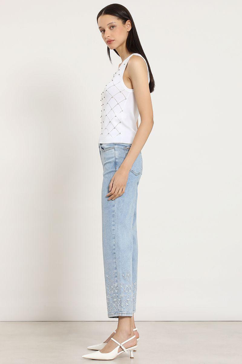 Jeans slim, bordado, celeste Liola-1