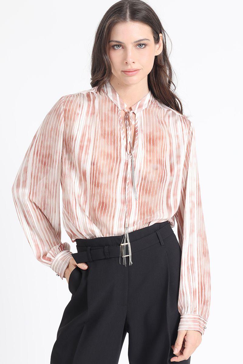 Blusa Con Lazo Y Cordon Fantasia, Naranjo Liola-0