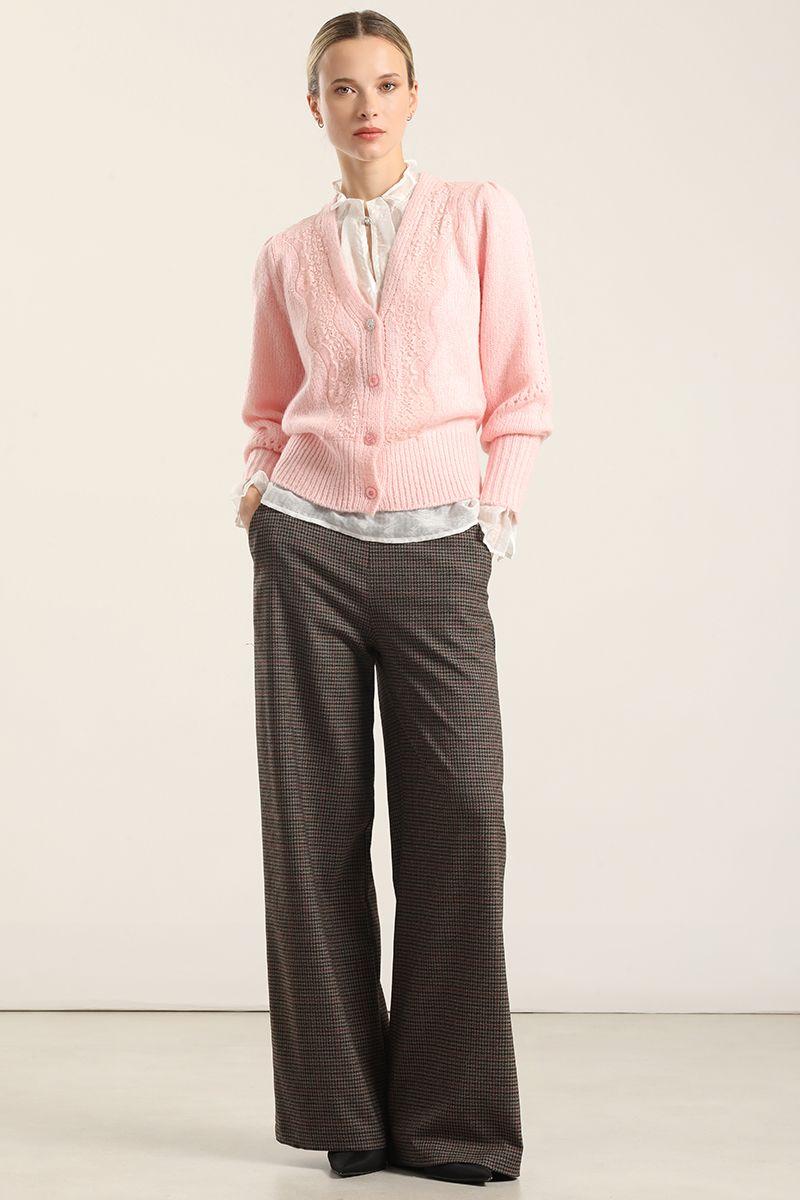 Cardigan Punto Aplicacion Encaje, Rosa Liola-1