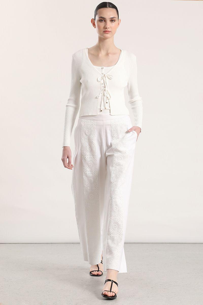 Pantalón ancho lino mujer Liola crudo-0