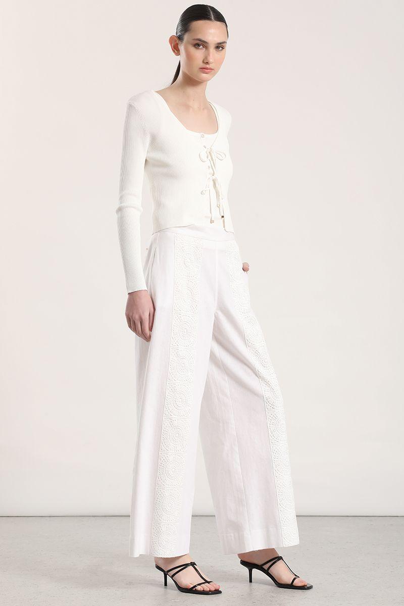Pantalón ancho lino mujer Liola crudo-4