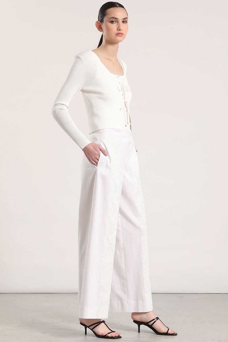 Pantalón ancho lino mujer Liola crudo-6
