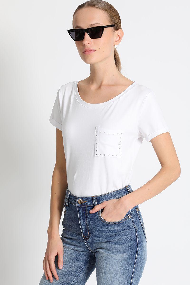 Polera Bolsillo Tachas Blanco Liola-2