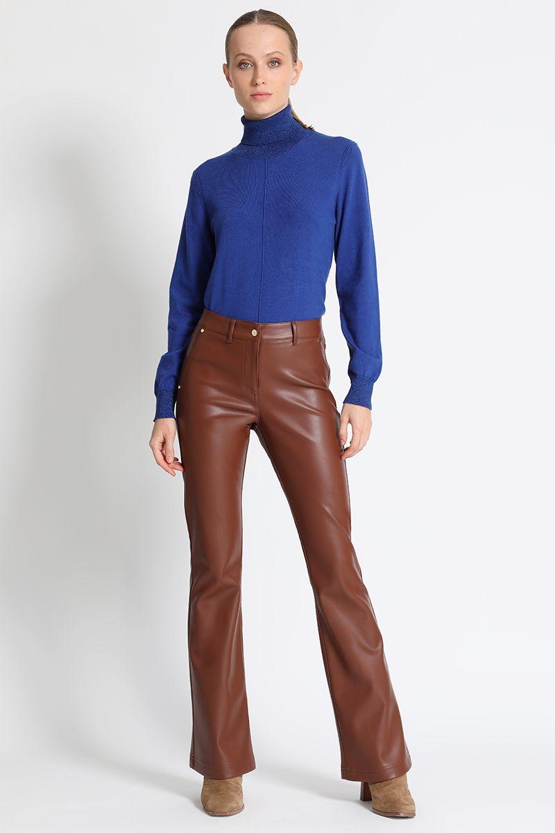 Pantalón Tiro Medio Efecto Piel Cafe Liola-3